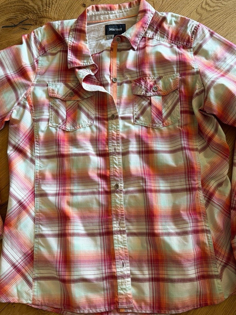 Marmot Girls Plaid Button-Down Shirt in Pink and Cream